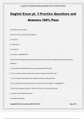 English Exam pt. 3 Practice Questions and Answers 100% Pass