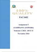 FAC1602 Assignment 5 (COMPLETE ANSWERS) Semester 2 2024 - DUE 12 November 2024 Course Elementary Financial Accounting and Reporting (FAC1602)