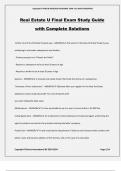 Real Estate U Final Exam Study Guide with Complete Solutions