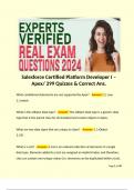 Salesforce Certified Platform Developer I – Apex/ 299 Quizzes & Correct Ans.   What conditional statements are not supported by Apex? - Answer: 1.) case 2.) switch  What is the sObject data type? - Answer: The sObject data type is a generic data type that