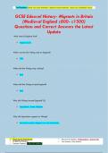 GCSE Edexcel History- Migrants in Britain  (Medieval England c800- c1500) Questions and Correct Answers the Latest  Update