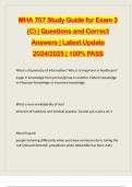 MHA 707 Study Guide for Exam 3 (C) | Questions and Correct Answers | Latest Update 2024/2025 | 100% PASS