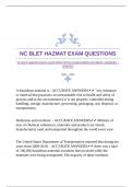 NC BLET HAZMAT EXAM QUESTIONS WITH GUARANTEED ACCURATE ANSWERS |VERIFIED  