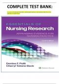 COMPLETE TEST BANK:  Essentials OF NURSING RESEARCH: APPRAISING EVIDENCE FOR NURSING PRACTICE 10TH EDITION BY DENISE POLIT