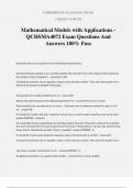 Mathematical Models with Applications - QCHSMA4072 Exam Questions And Answers 100% Pass