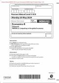 Pearson Edexcel 9EB0/02 GCE A Level In Economics B (9EB0) Paper 02 Competing in the Global Economy Merged Question Paper + Mark Scheme