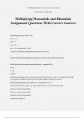 Multiplying Monomials and Binomials Assignment Questions With Correct Answers