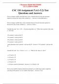 CSC 110 Assignment 5 (4.1-5.2) Test Questions and Answers