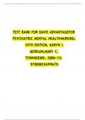 Test Bank ; Davis Advantage for Psychiatric Mental Health Nursing 10th Edition{ by Karyn I. Morgan and Mary C. Townsend}complete solutions