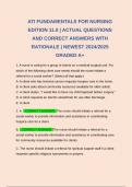 ATI FUNDAMENTALS FOR NURSING EDITION 11.0 | ACTUAL QUESTIONS AND CORRECT ANSWERS WITH RATIONALE | NEWEST 2024/2025 GRADED A+ 