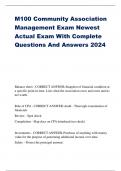 M100 Community Association Management Exam Newest Actual Exam With Complete Questions And Answers 2024