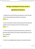 Dosage Calculation Practice Exam 1 Updated Questions and Answers (2024/2025) (Verified Answers)