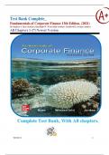 Test Bank Complete_ Fundamentals of Corporate Finance 13th Edition, (2021) By Stephen A. Ross, Randolph W. Westerfield & Bradford D. Jordan | Verified All Chapters 1-27| Newest Version