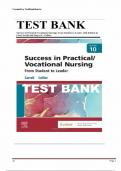 Test Bank for Success in Practical/Vocational Nursing 10th Edition, by Janyce L. Carroll, Lisa Collier, All Chapters 1-19 included Graded A +