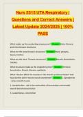 Nurs 5315 UTA Respiratory | Questions and Correct Answers | Latest Update 2024/2025 | 100% PASS