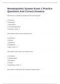 Hematopoietic System Exam 1 Practice Questions And Correct Answers.