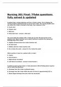 Nursing 301 Final T-Tube questions fully solved & updated.