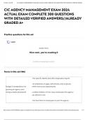 CIC AGENCY MANAGEMENT EXAM 2024 ACTUAL EXAM COMPLETE 300 QUESTIONS WITH DETAILED VERIFIED ANSWERS//ALREADY GRADED A+