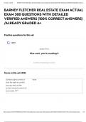 BARNEY FLETCHER REAL ESTATE EXAM ACTUAL EXAM 300 QUESTIONS WITH DETAILED VERIFIED ANSWERS (100% CORRECT ANSWERS) /ALREADY GRADED A+