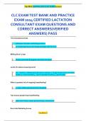 CLC EXAM TEST BANK AND PRACTICE  EXAM 2024 CERTIFIED LACTATION  CONSULTANT EXAM QUESTIONS AND  CORRECT ANSWERS(VERIFIED  ANSWERS) PASS