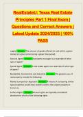 RealEstateU: Texas Real Estate Principles Part 1 Final Exam | Questions and Correct Answers | Latest Update 2024/2025 | 100% PASS