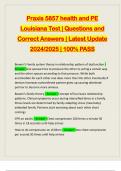 Praxis 5857 health and PE Louisiana Test | Questions and Correct Answers | Latest Update 2024/2025 | 100% PASS