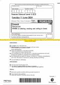 Pearson Edexcel Level 3 GCE Greek Advanced PAPER 3: Listening, reading and writing in Greek JUNE 2024 Question Paper + FINAL Mark Scheme