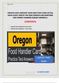 OREGON FOOD HANDLERS’ EXAM AND STUDY GUIDE ACTUAL EXAM LATEST UPDATE THIS YEAR COMPLETE 350 QUESTIONS AND CORRECT ANSWERS ALREADY GRADED A+