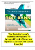 TEST BANK LEHNE'S PHARMACOTHERAPWTICS FOR ADVANCED PRACTICE NURSES AND PHYSICIAN  ASSISTANTS 2ND EDITION ROSENTHAL