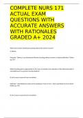 COMPLETE NURS 171 ACTUAL EXAM QUESTIONS WITH ACCURATE ANSWERS WITH RATIONALES GRADED A+ 2024 