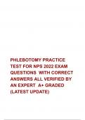 PHLEBOTOMY PRACTICE TEST FOR NPS 2022 EXAM QUESTIONS  WITH CORRECT ANSWERS ALL VERIFIED BY AN EXPERT  A+ GRADED (LATEST UPDATE)