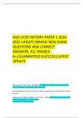  2024 AQA GCSE HISTORY PAPER 1 2024-2025 UPDATE|BRAND NEW EXAM QUESTIONS AND CORRECT ANSWERS, ALL GRADED A+|GUARANTEED SUCCESS|LATEST UPDATE 