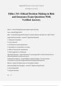 Ethics 311: Ethical Decision Making in Risk and Insurance Exam Questions With Verified Answers