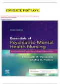            COMPLETE TEST BANK:  Essentials of Psychiatric Mental Health Nursing: A Communication Approach to Evidence-Based Care 4th Edition by Elizabeth M. Varcarolis RN