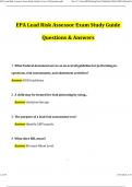 EPA Lead Risk Assessor Exam Study Guide Covers 110 Questions (2024 / 2025) Actual Questions and Verified Answers, 100% Guarantee Pass