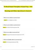 TX Real Estate Principles I Exam Prep - Fair Housing and Ethics (2024 / 2025) Actual Questions and Verified Answers, 100% Guarantee Pass