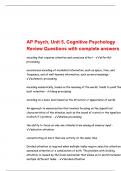 AP Psych, Unit 5, Cognitive Psychology Review Questions with complete answers