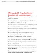 AP Psych Unit 5 - Cognition Review Questions with complete answers