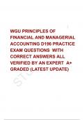   WGU PRINCIPLES OF FINANCIAL AND MANAGERIAL ACCOUNTING D196 PRACTICE EXAM QUESTIONS  WITH CORRECT ANSWERS ALL VERIFIED BY AN EXPERT  A+ GRADED (LATEST UPDATE)