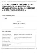 TEXAS AUCTIONEER LICENSE EXAM ACTUAL EXAM COMPLETE 200 QUESTIONS WITH DETAILED VERIFIED ANSWERS (100% CORRECT ANSWERS) / ALREADY GRADED A+