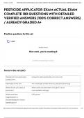 PESTICIDE APPLICATOR EXAM ACTUAL EXAM COMPLETE 180 QUESTIONS WITH DETAILED VERIFIED ANSWERS (100% CORRECT ANSWERS) / ALREADY GRADED A+