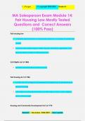 MA Salesperson Exam Module 14:  Fair Housing Law Mostly Tested  Questions and Correct Answers (100% Pass)