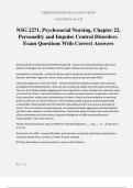 NSG 2271, Psychosocial Nursing, Chapter 22, Personality and Impulse Control Disorders. Exam Questions With Correct Answers