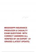 MISSISSIPPI INSURANCE PRODUCER & CASUALTY  EXAM QUESTIONS  WITH CORRECT ANSWERS ALL VERIFIED BY AN EXPERT  A+ GRADED (LATEST UPDATE)