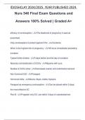 Nurs 546 Final Exam Questions and Answers 100% Solved | Graded A+