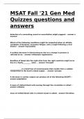 MSAT Fall -21 Gen Med Quizzes questions and answers.