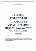 HED4802 PORTFOLIO (COMPLETE ANSWERS) 2024 - DUE 21 January 2025; 100% TRUSTED Complete, trusted solutions and explanations.. Ensure your success with us... 