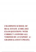 CHAMPIONS SCHOOL OF REAL ESTATE  (CSRE) 2022 EXAM QUESTIONS  WITH CORRECT ANSWERS ALL VERIFIED BY AN EXPERT  A+ GRADED (LATEST UPDATE)