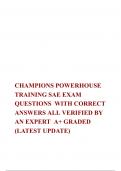 CHAMPIONS POWERHOUSE TRAINING SAE EXAM QUESTIONS  WITH CORRECT ANSWERS ALL VERIFIED BY AN EXPERT  A+ GRADED (LATEST UPDATE)