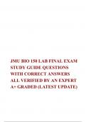 JMU BIO 150 LAB FINAL EXAM STUDY GUIDE QUESTIONS  WITH CORRECT ANSWERS ALL VERIFIED BY AN EXPERT  A+ GRADED